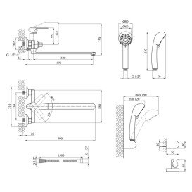 Змішувач для ванної кімнати Kroner KRP Eifel-C070 з душовим гарнітуром хром CV023616