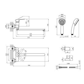 Змішувач для ванної кімнати Kroner KRP Hagen-C071 з душовим гарнітуром хром CV032244