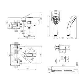 Змішувач для ванної кімнати Kroner KRP Hagen-C06 з душовим гарнітуром хром CV032255