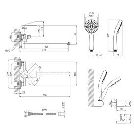Смеситель для ванной Kroner KRP Harz-C070 с душевым гарнитуром хром CV023617