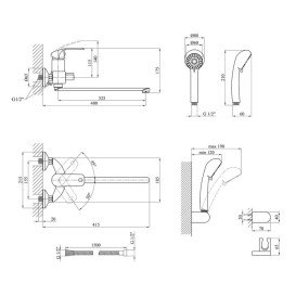 Смеситель для ванной Kroner KRP Konstante-C070 с душевым гарнитуром хром CV023588