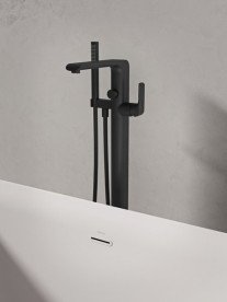 Смеситель для ванной Ravak Flat напольный с душевым гарнитуром черный X070441