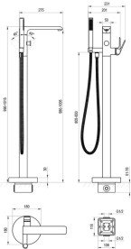 Смеситель для ванной Ravak Flat напольный с душевым гарнитуром черный X070441