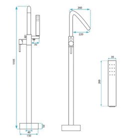 Змішувач для ванної кімнати Rea Aras з душовим гарнітуром матове золото REA-B2719