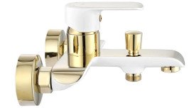 Змішувач для ванної Rea Bloom одноважільний з душовим гарнітуром білий/золото REA-B9932
