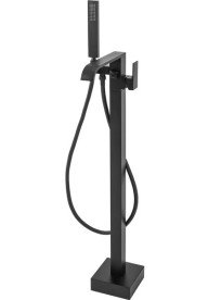 Смеситель для ванной Rea Carat напольный с душевым гарнитуром черный REA-B5423