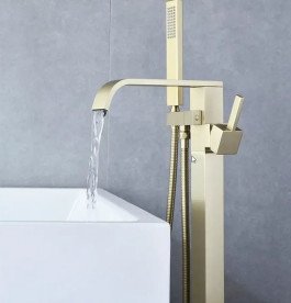 Змішувач для ванної кімнати Rea Carat підлоговий з душовим гарнітуром матове золото REA-B6522