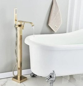 Змішувач для ванної кімнати Rea Carat підлоговий з душовим гарнітуром матове золото REA-B6522