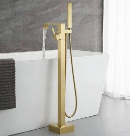 Змішувач для ванної кімнати Rea Carat підлоговий з душовим гарнітуром матове золото REA-B6522