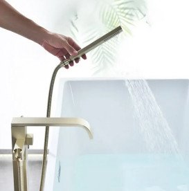 Змішувач для ванної кімнати Rea Carat підлоговий з душовим гарнітуром матове золото REA-B6522