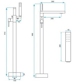 Змішувач для ванної Rea Flores з душовим гарнітуром матове золото REA-B2713