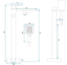 Змішувач для ванної кімнати Rea Hass з душовим гарнітуром матове золото REA-B6404