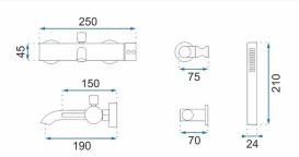 Змішувач для ванної кімнати Rea Lungo одноважільний з душовим гарнітуром чорний REA-B6634