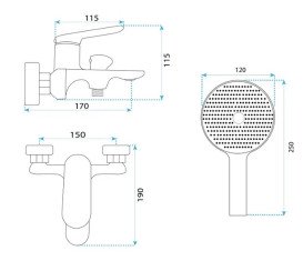 Змішувач для ванної Rea Marco одноважільний з душовим гарнітуром графіт REA-B5063