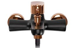 Змішувач для ванної Rea Mild одноважільний з душовим гарнітуром чорний/рожеве золото REA-B4813