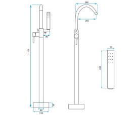 Змішувач для ванної кімнати Rea Mono підлоговий з душовим гарнітуром чорний REA-B2714