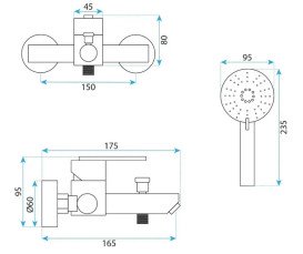 Змішувач для ванної кімнати Rea Ontario одноважільний з душовим гарнітуром графіт REA-B5515