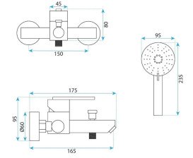 Змішувач для ванної кімнати Rea Ontario одноважільний з душовим гарнітуром чорний REA-B5512