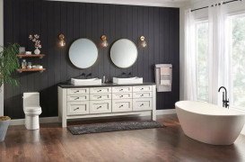 Смеситель для ванной Rea Ortis напольный с душевым гарнитуром черный REA-B0232