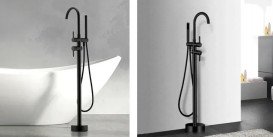 Смеситель для ванной Rea Ortis напольный с душевым гарнитуром черный REA-B0232