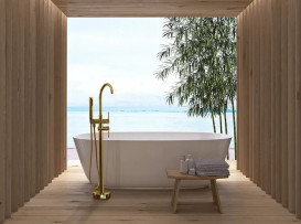 Змішувач для ванної Rea Ortis з душовим гарнітуром золото REA-B7430