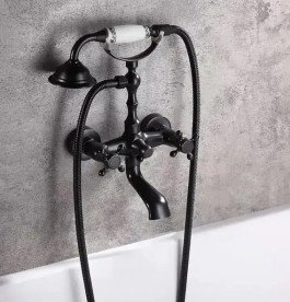 Смеситель для ванной Rea Rustico двухвентильный с душевым гарнитуром черный REA-B0701