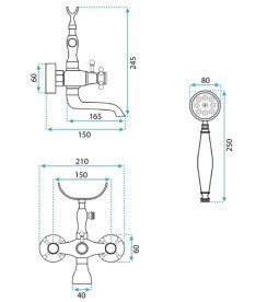 Смеситель для ванной Rea Rustico двухвентильный с душевым гарнитуром черный REA-B0701