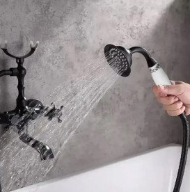 Смеситель для ванной Rea Rustico двухвентильный с душевым гарнитуром черный REA-B0701