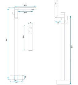 Змішувач для ванної кімнати Rea Tery підлоговий з душовим гарнітуром чорний REA-B5304