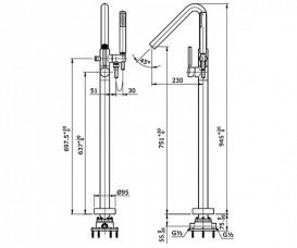 Змішувач для ванни TOTO Freestanding підлоговий одноважільний хром TX494SELBR