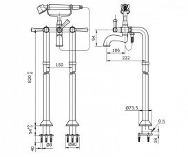 Смеситель для ванной TOTO Freestanding напольный двухрычажный хром TX445SELMV3N