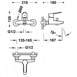 Змішувач для ванної Tres Base одноважільний хром 21527010