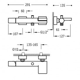 Змішувач для ванної Tres Project colors з каскадним виливом і ручним душем одноважільний сталь 21117001AC