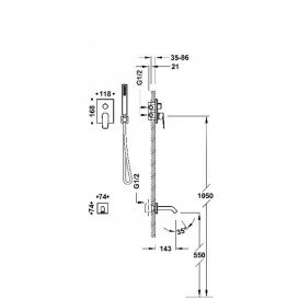 Смеситель для ванной Tres Project-Tres на 2 потребителя с душевым гарнитуром матовое розовое золото 21128007OPM