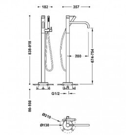 Змішувач для ванної кімнати Tres Study Exclusive підлоговий з душовим набором чорна бронза 26247001KMB