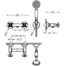 Змішувач для душу Tres Tres-Clasic двовентильний з ручним душем хром 24216301