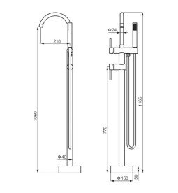 Змішувач для ванної кімнати VBI Milano підлоговий з душовим гарнітуром нікель VBI-050108NI