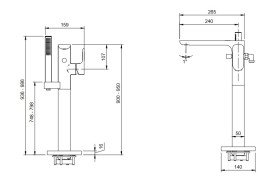 Змішувач для ванної кімнати Villeroy & Boch Universal Taps & Fittings підлоговий з душовим гарнітуром матовий чорний TVT000503000K5