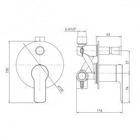 Смеситель для ванной Volle Libra однорычажный скрытого монтажа без излива с двумя ручками хром/черный 15202200