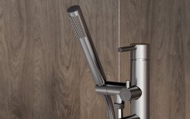 Смеситель для ванны Besco Zea напольный с душевым гарнитуром оружейный металл BW-Z-GR