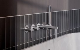 Змішувач для ванни Besco Zea одноважільний з душовим гарнітуром матовий нікель BW-Z4P-NS