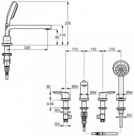 Змішувач для ванни і душа Kludi TERCIO на 4 отвори хром 384230575