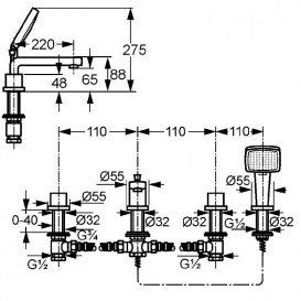 Смеситель для ванны Kludi Q-Beo двухвентильный на 4 отверстия хром 504240565