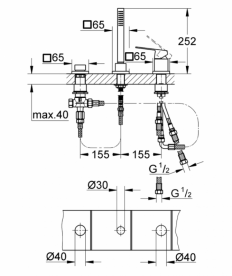 Смеситель для ванной Grohe Eurocube без излива однорычажный на 3 отверстия хром 19966000