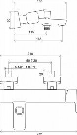Смеситель для ванны Ravak 10° TD 022.00/150 однорычажный хром X070065