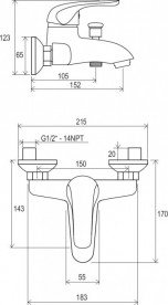 Смеситель для ванны Ravak Rosa RS 022.00/150 однорычажный хром X070011