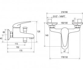 Змішувач для ванни Ravak Suzan SN 022.00 / 100 змішувач хром X070003