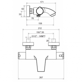 Смеситель для ванны Ravak Termo TE 082.00/150 термостатический двухвентильный X070046