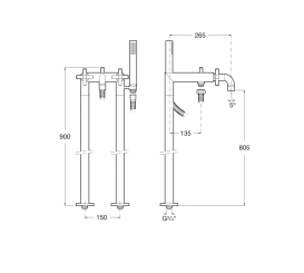 Смеситель для ванны Roca Loft двухвентильный напольный с ручным душем A5A2743C00