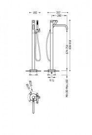 Змішувач для ванни Tres Study Exclusive підлоговий з ручним душем рожеве золото 26247001OP